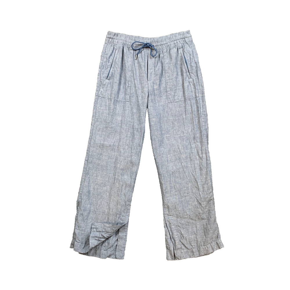 Athleta Pants Womens 10 Dusty Blue Retreat Linen Wide Leg Slit Hem Drawstring